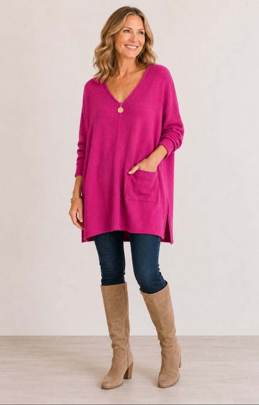 Soft Surroundings Oversized Fuschia Pink Cashmere Sweater Tunic